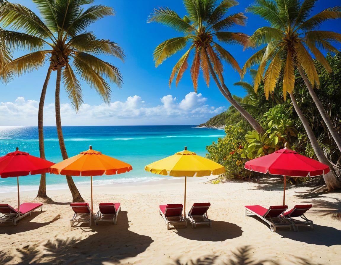 A vibrant tropical beach scene featuring models showcasing the latest bikini fashion trends, with colorful beach umbrellas and palm trees in the background. The models are displaying diverse styles and patterns, exuding confidence and joy, while the sun shines brightly overhead. Soft waves lapping at the shore add a refreshing feel to the image. The overall atmosphere is lively and cheerful, inviting viewers to dive into summer fun. vibrant colors. super-realistic. 3D.